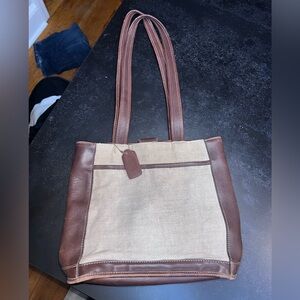 90s Coach Canvas and Brown Leather Trim Shoulder Bag